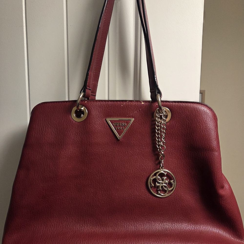 Guess Red Shoulder Bag with Gold Accents